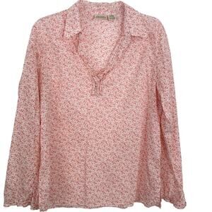 St. Johns Bay 90s Cotton Red Calico Floral Vneck Lightweight Peasant Blouse L
